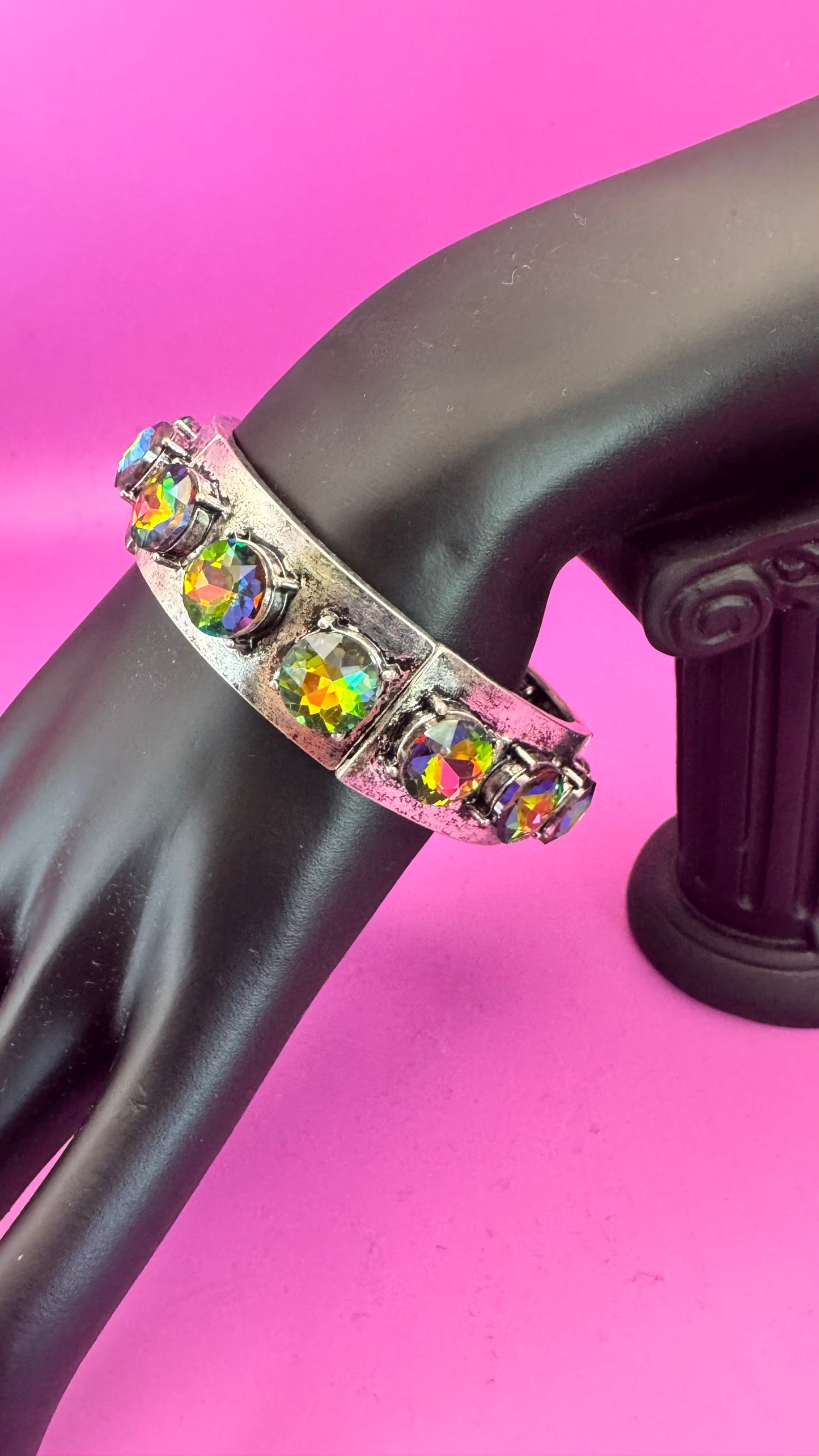 Silver Volcano Stone Wide Bracelet