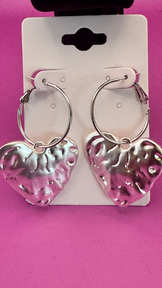 Matte Silver Heart Earrings