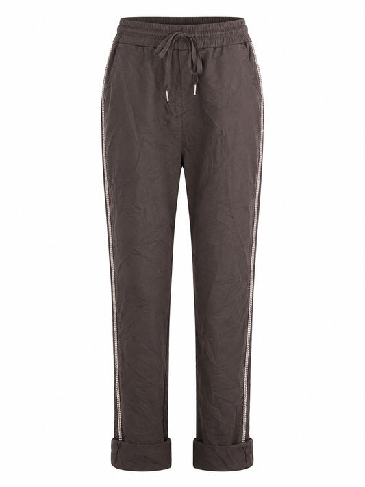 Janna Rhinestone Stretch Pants Brown