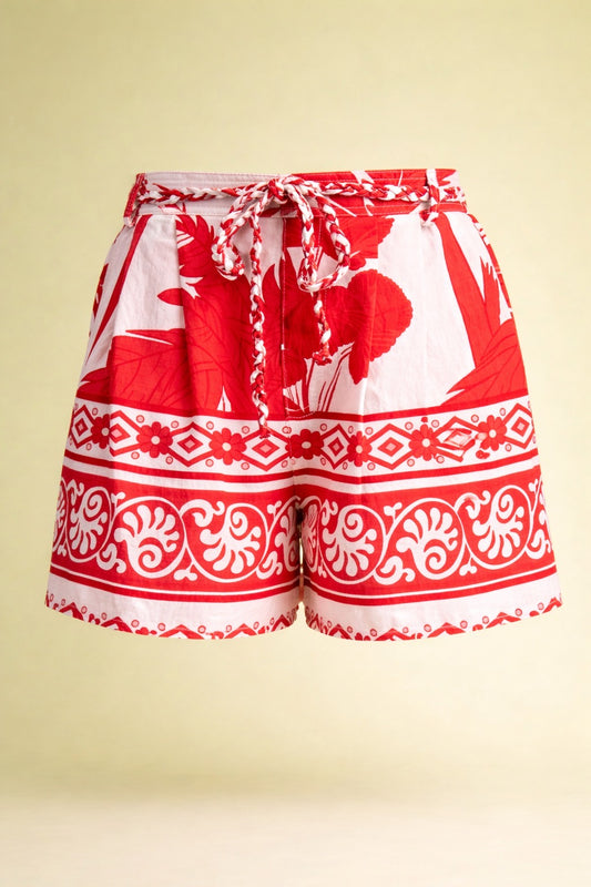 Kinsley Red Tropical Print Shorts