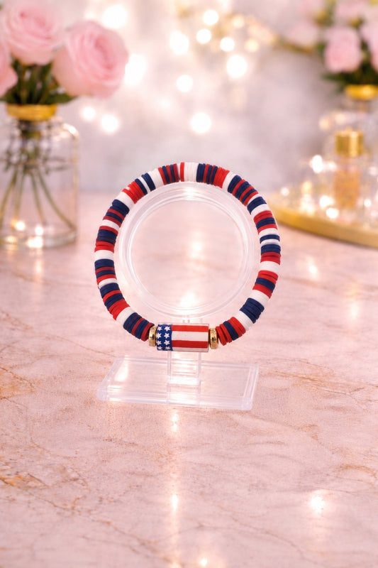 Red White and Blue with Flag Bracelet