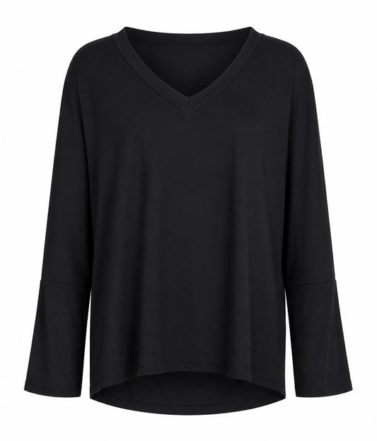Elvira Black oversized V-neck blouse