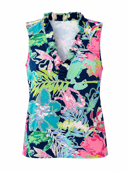 Raven Ruffle Collar Sleeveless Top -Multi