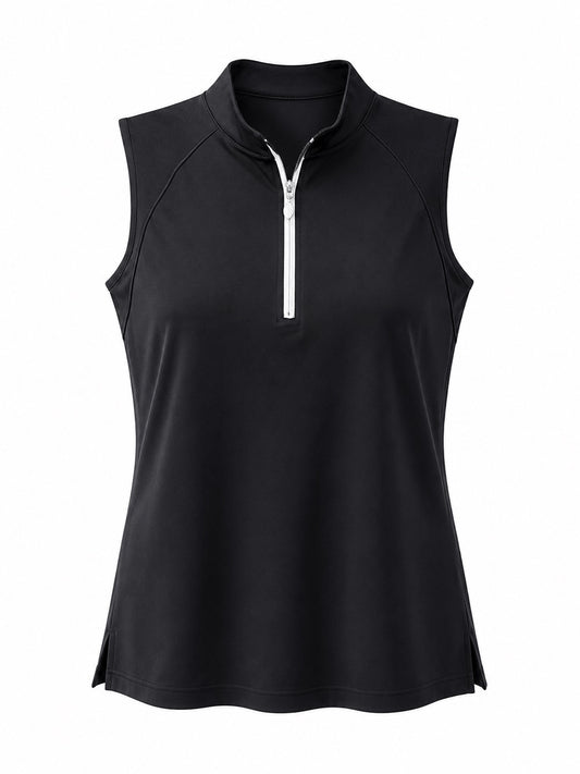Carla Collared Sleeveless Top -Black