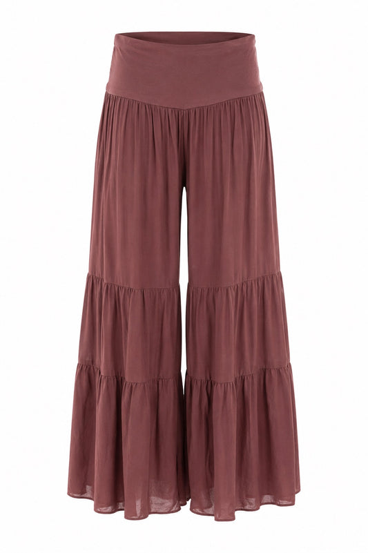 Chaira Tiered Flowy Wide Leg Pant - Tobacco