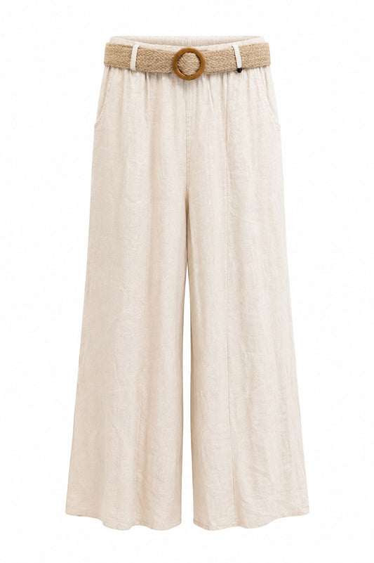 Frederica Casual linen pants with woven belt