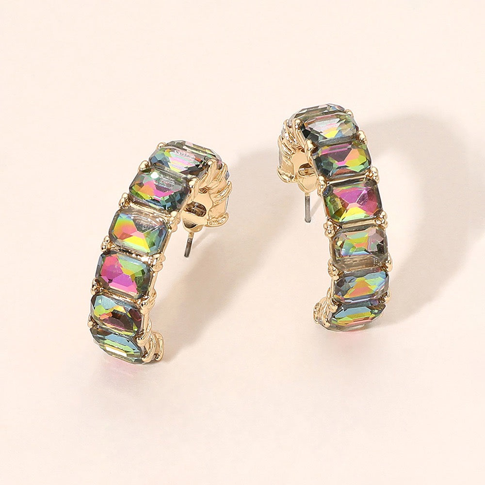 Faceted Rect Gem Hoop Earrings Volcano