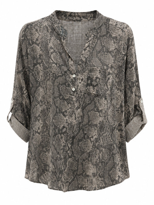 Fiamma Snakeskin Print Popover Blouse