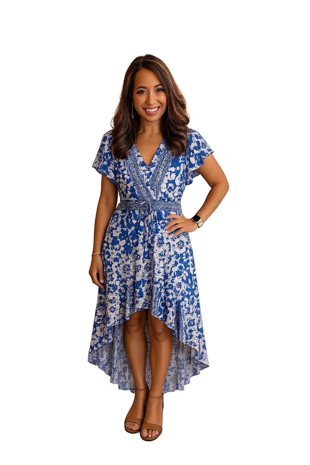 Isabella Floral Hi Low Print Dress O/S Blue