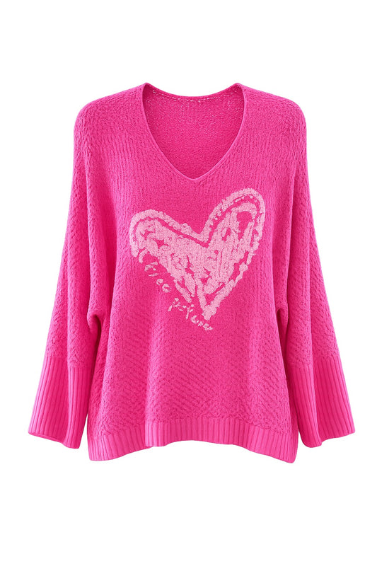 Amor Hot Pink Heart Sweater O/S