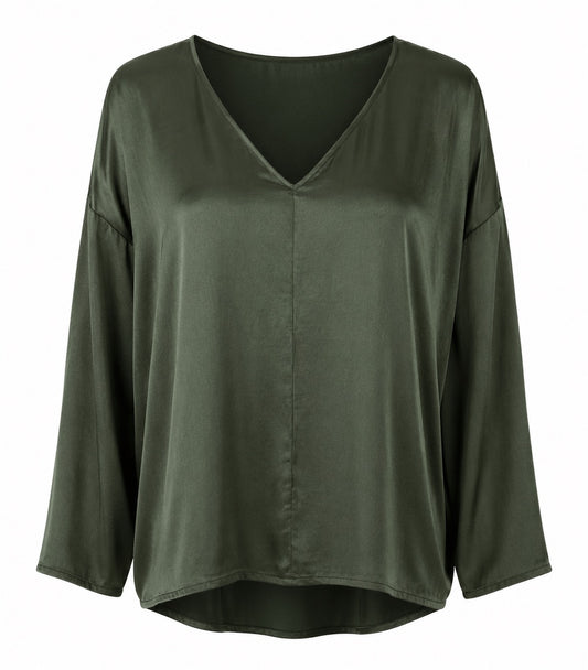 Genevieve Olive Satin Blouse