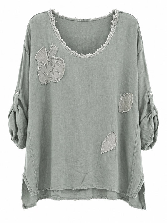 Fern Sage Sequin Leaf Top O/S Plus