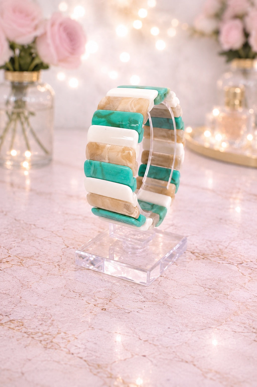 Turquoise, Sand &amp; Ivory Stretch Bracelet