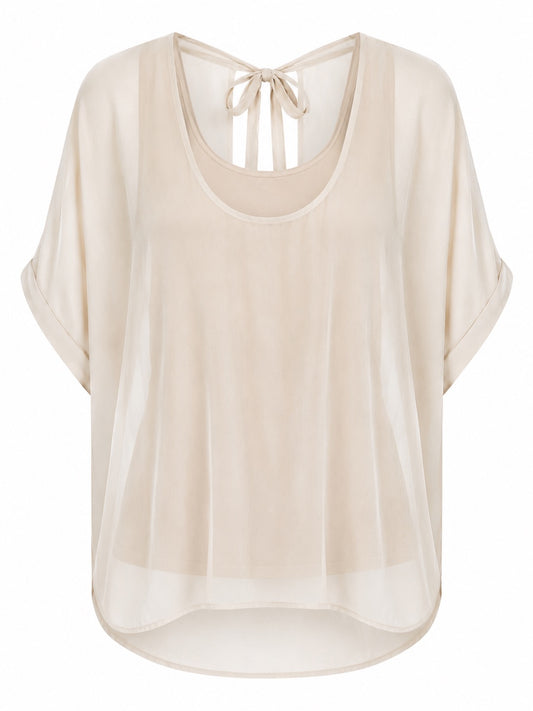 Caterina Sheer beige blouse with back tie