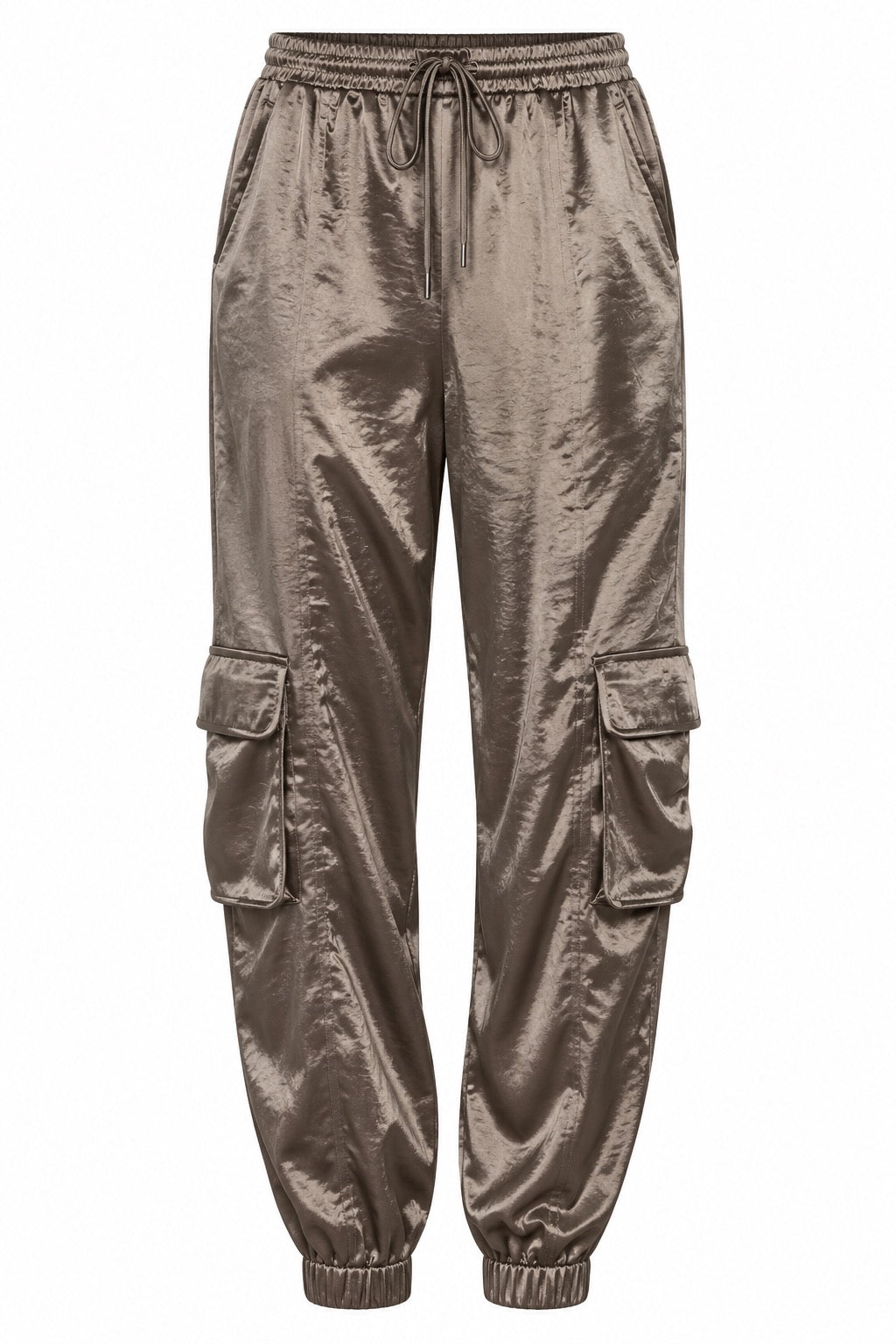 Hazel Satin Cargo Jogger Pants - Olive
