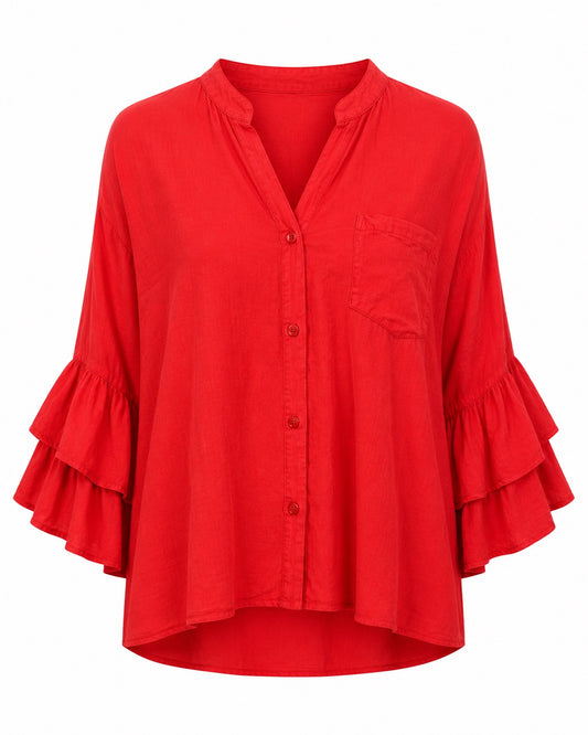 Marina Ruffle Sleeve Blouse Red