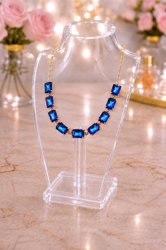 Cushion Rectangle Stone Necklace, Blue