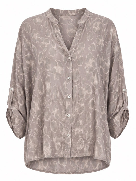 Paulina Muted taupe blouse with abstract pattern