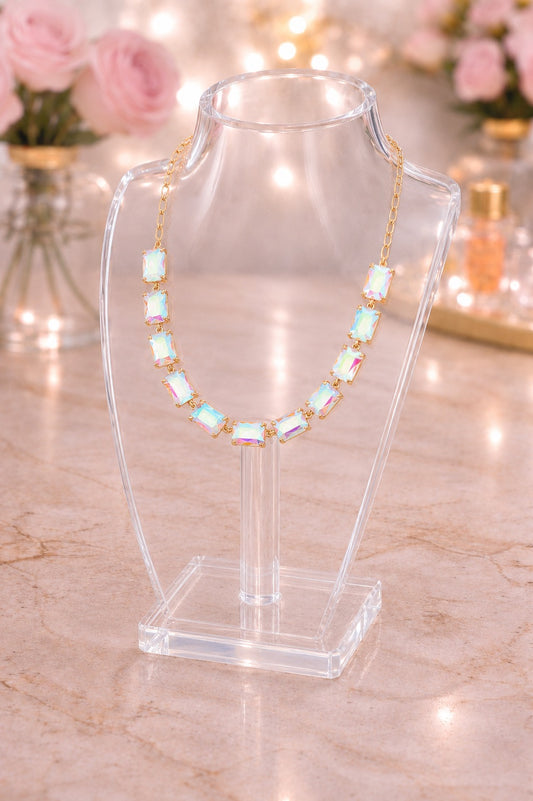 Cushion Rectangle Stone Necklace, AB