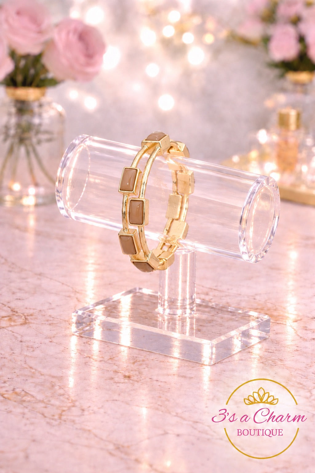 Retangle Cabochon Bangle Bracelet - Champagne