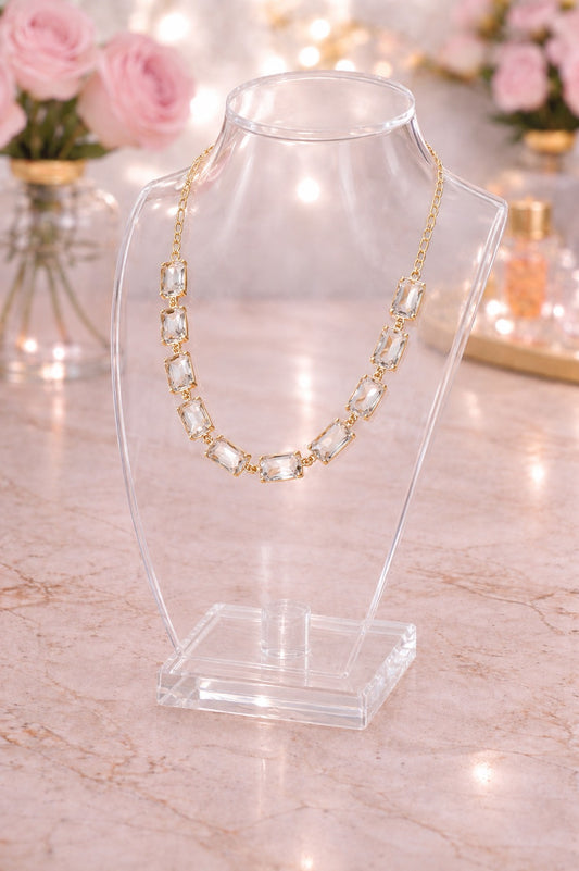 Cushion Rectangle Stone Necklace, Clear