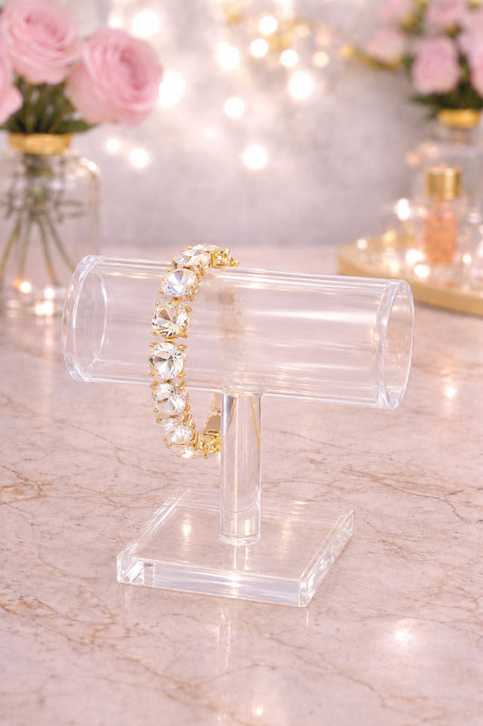 Clear Crystal Gem Bracelet set in Gold