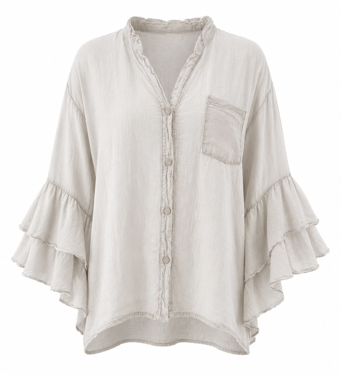 Marina Ruffle Sleeve Blouse Stone