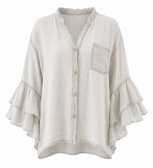 Marina Ruffle Sleeve Blouse Stone