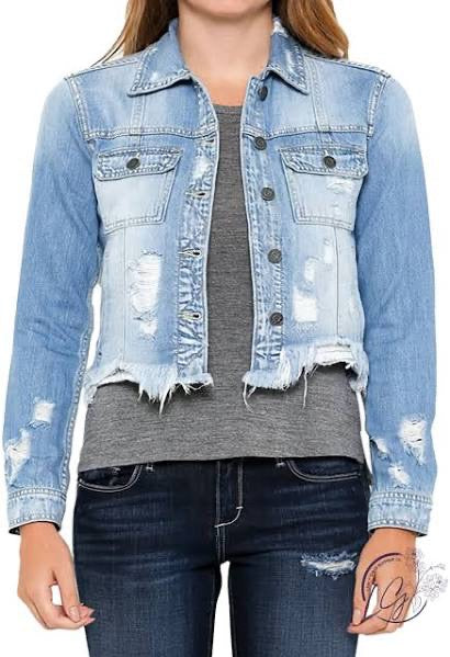 Rebel Fitted Jacket with Uneven Hem Light Blue