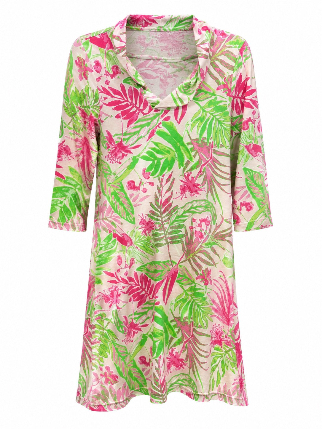 Flora 3/4 Sleeve Floral Dress Pink Print