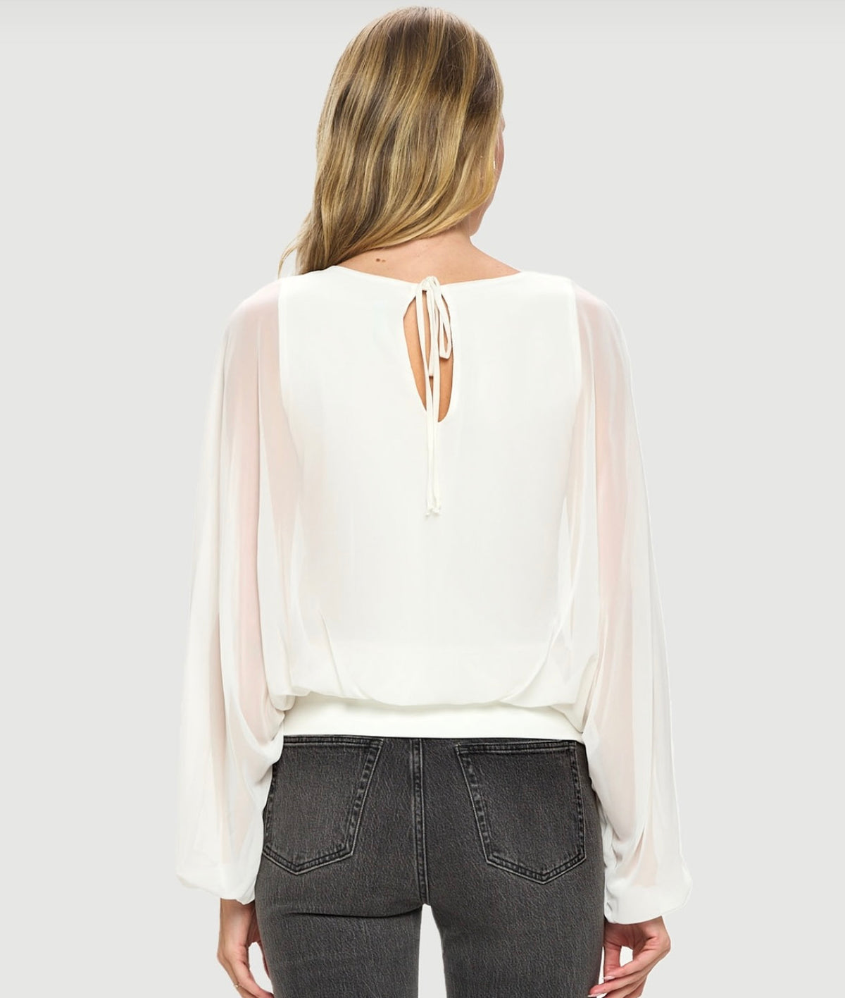 Sandra Ivory Chiffon Batwing Top