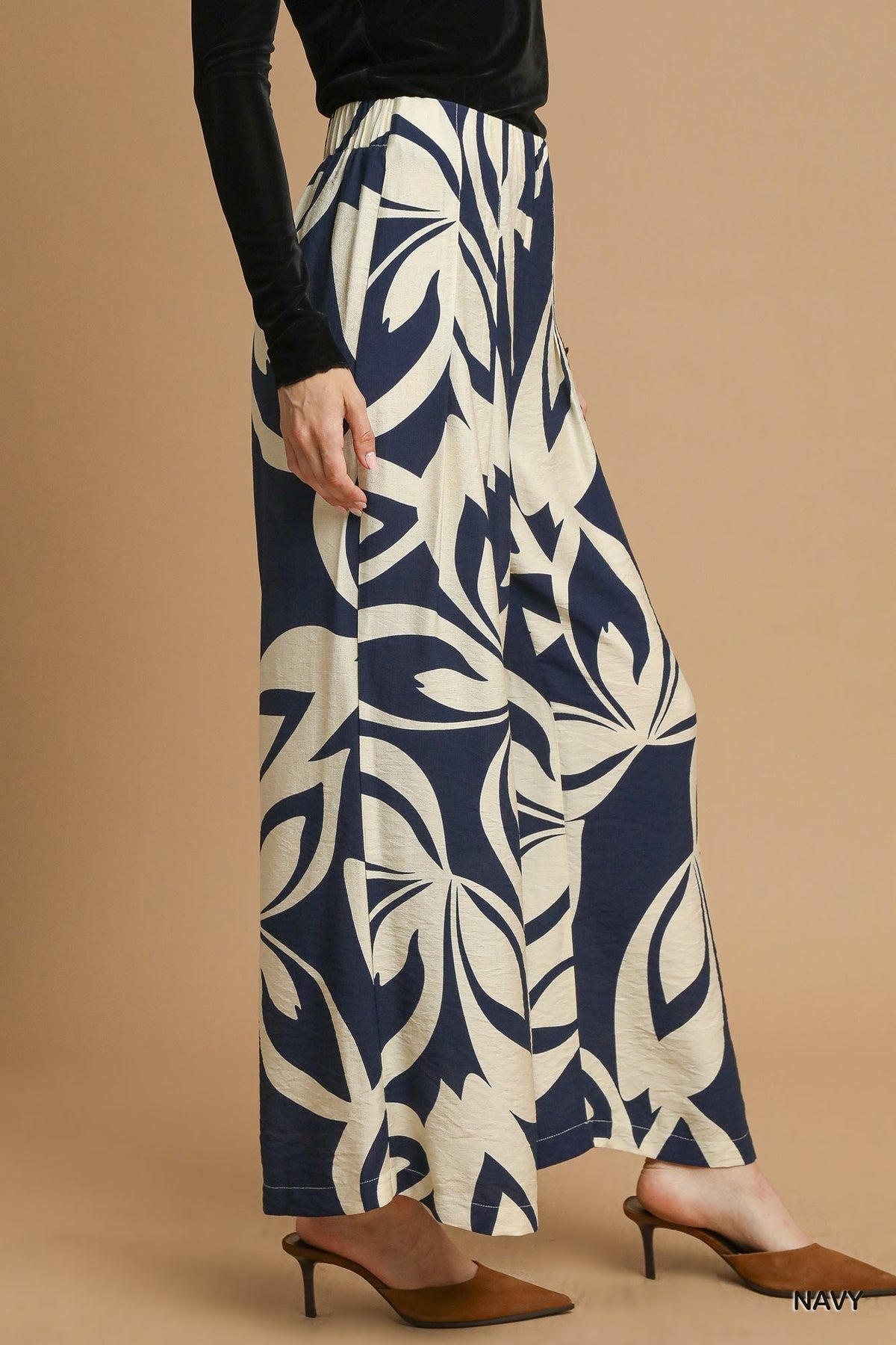Eliana Abstract Floral Wide Leg Pants Navy