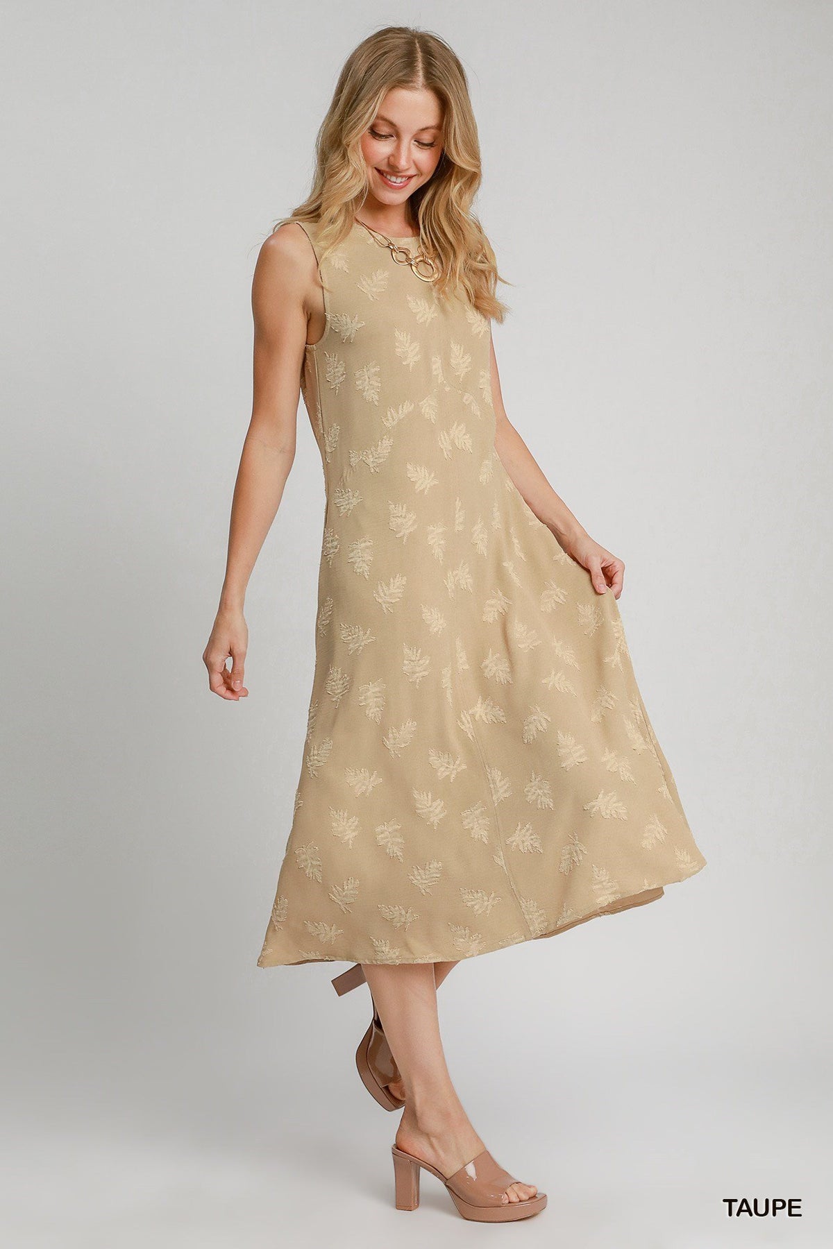 Charmaine Sleeveless Floral Burnout Jacquard Dress Taupe