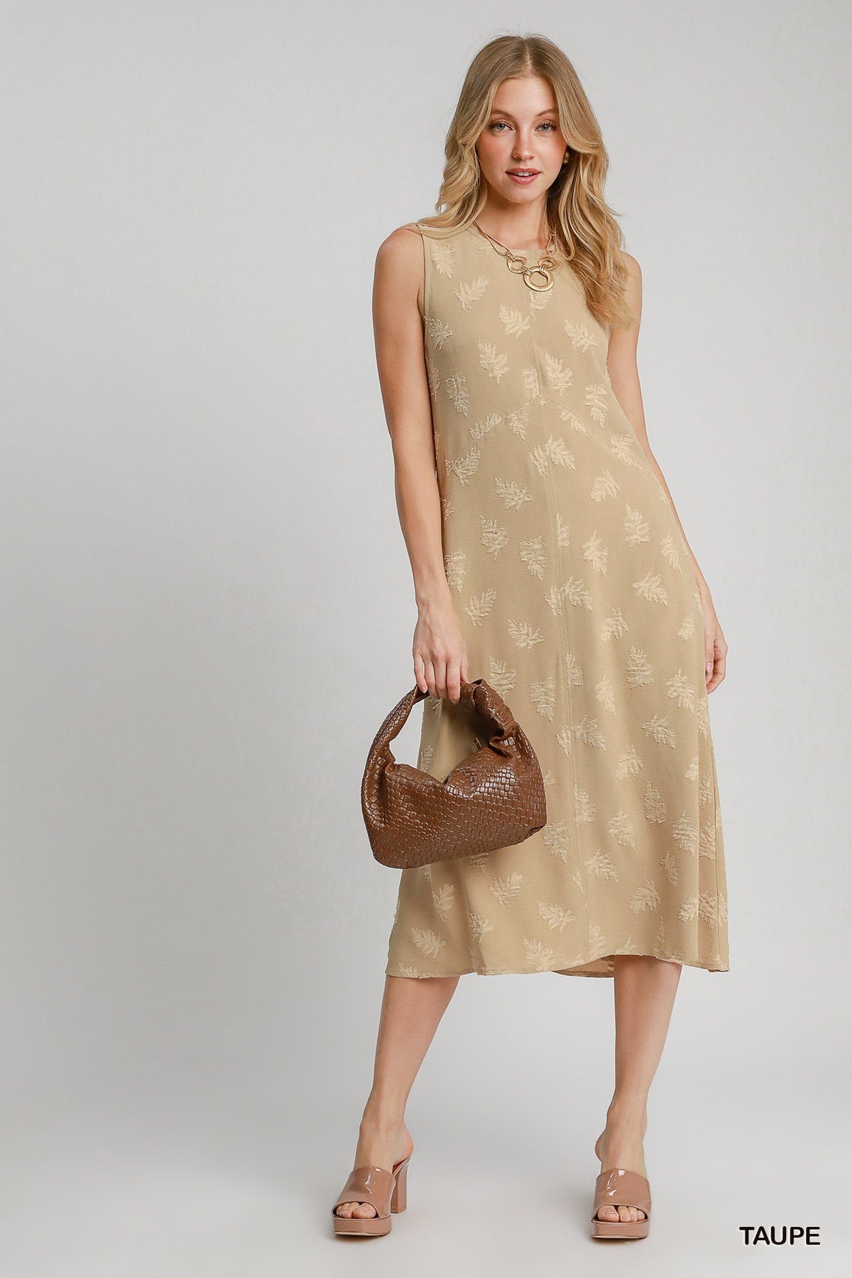 Charmaine Sleeveless Floral Burnout Jacquard Dress Taupe