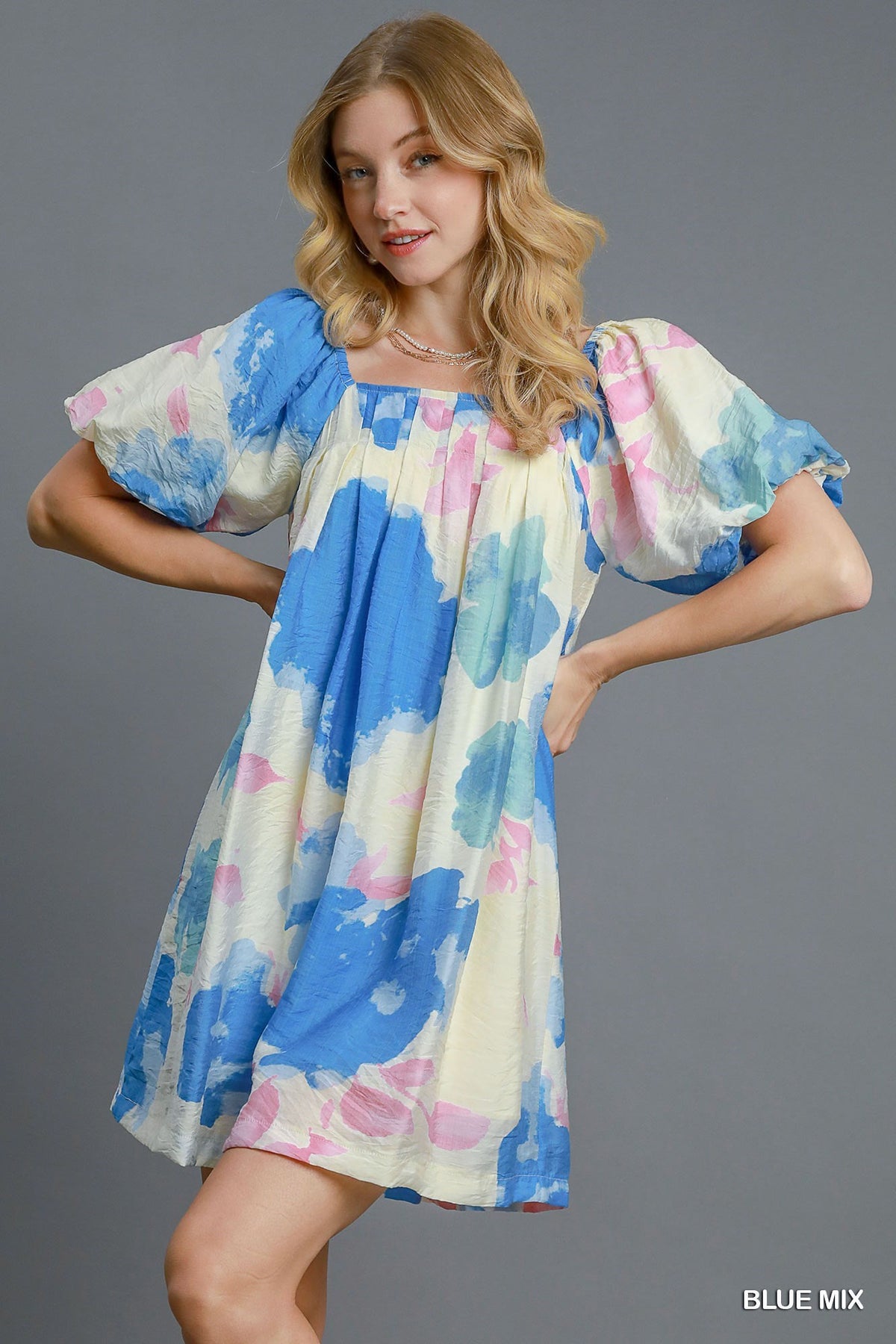 Floral Watercolor Print Dress Blue Floral