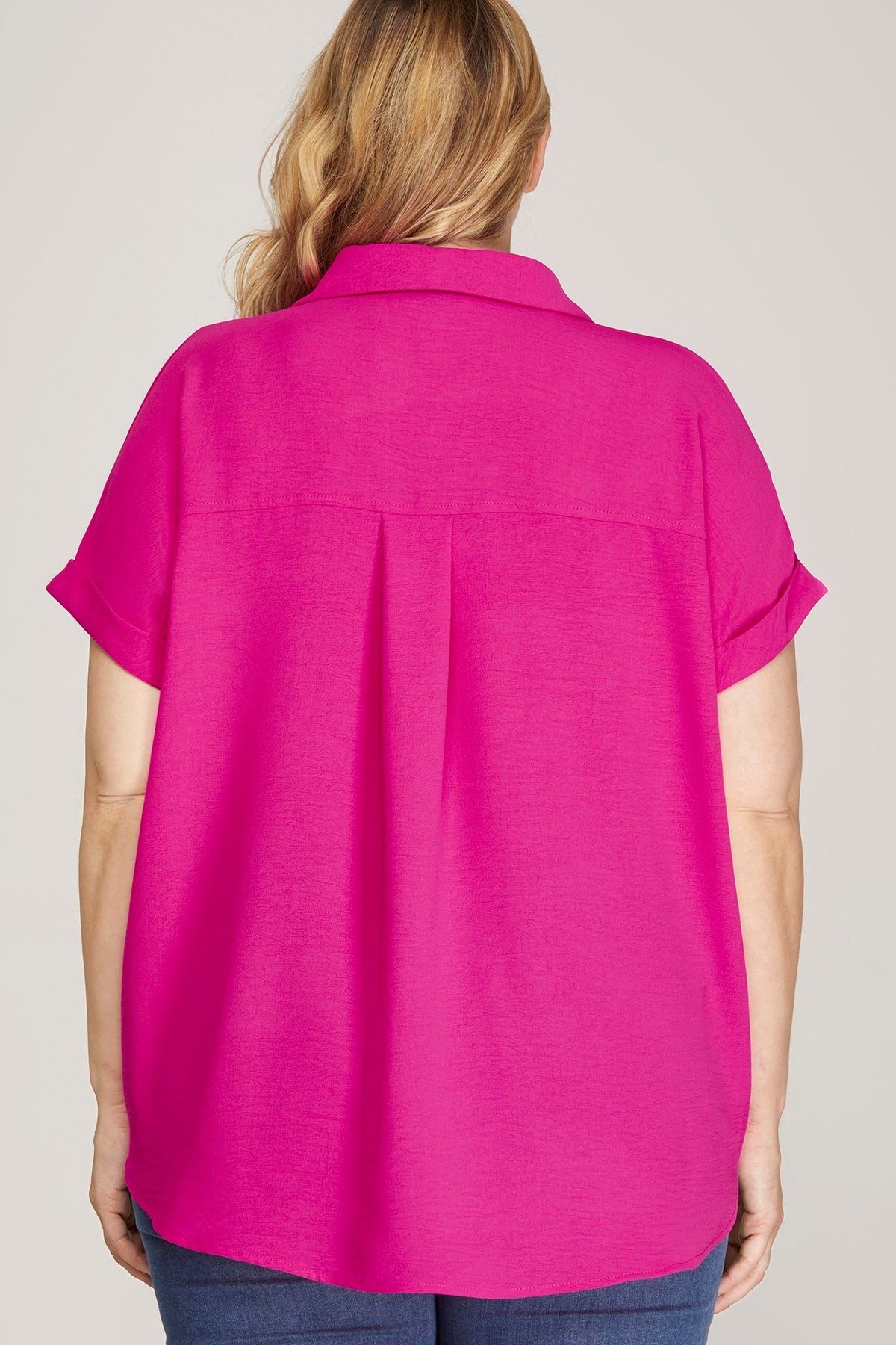 Camryn Drop Shoulder Collar Top Hot Pink