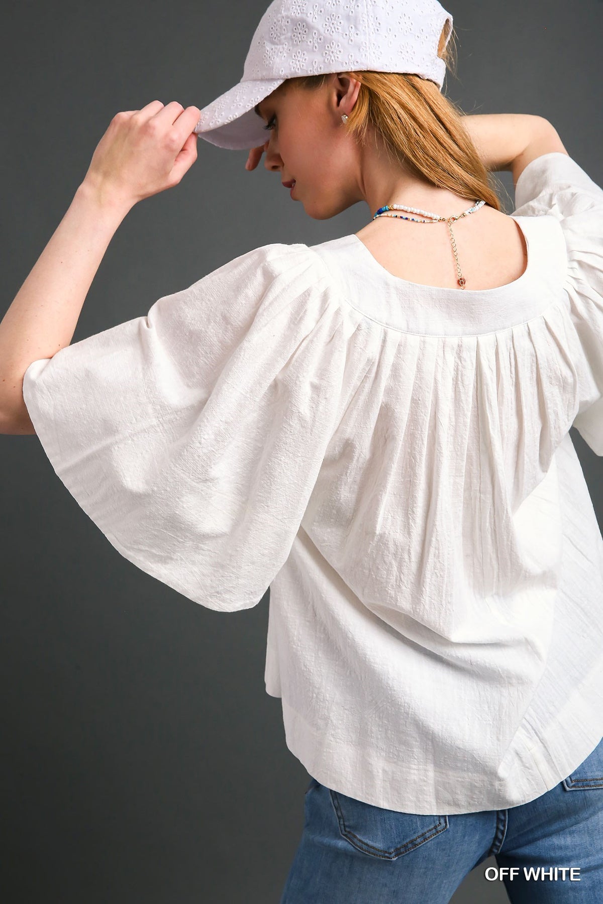 Addison Pleated Top with Wide Flutter Sleeve