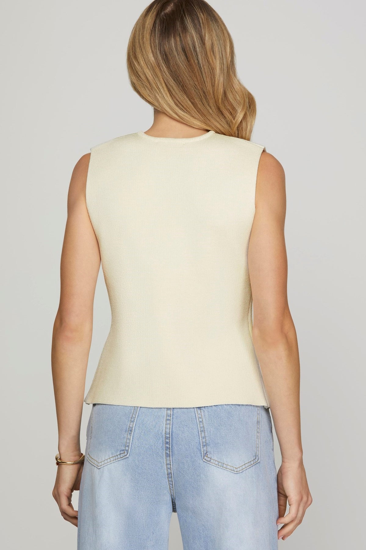Reese Sleeveless Gold Button Vest Cream
