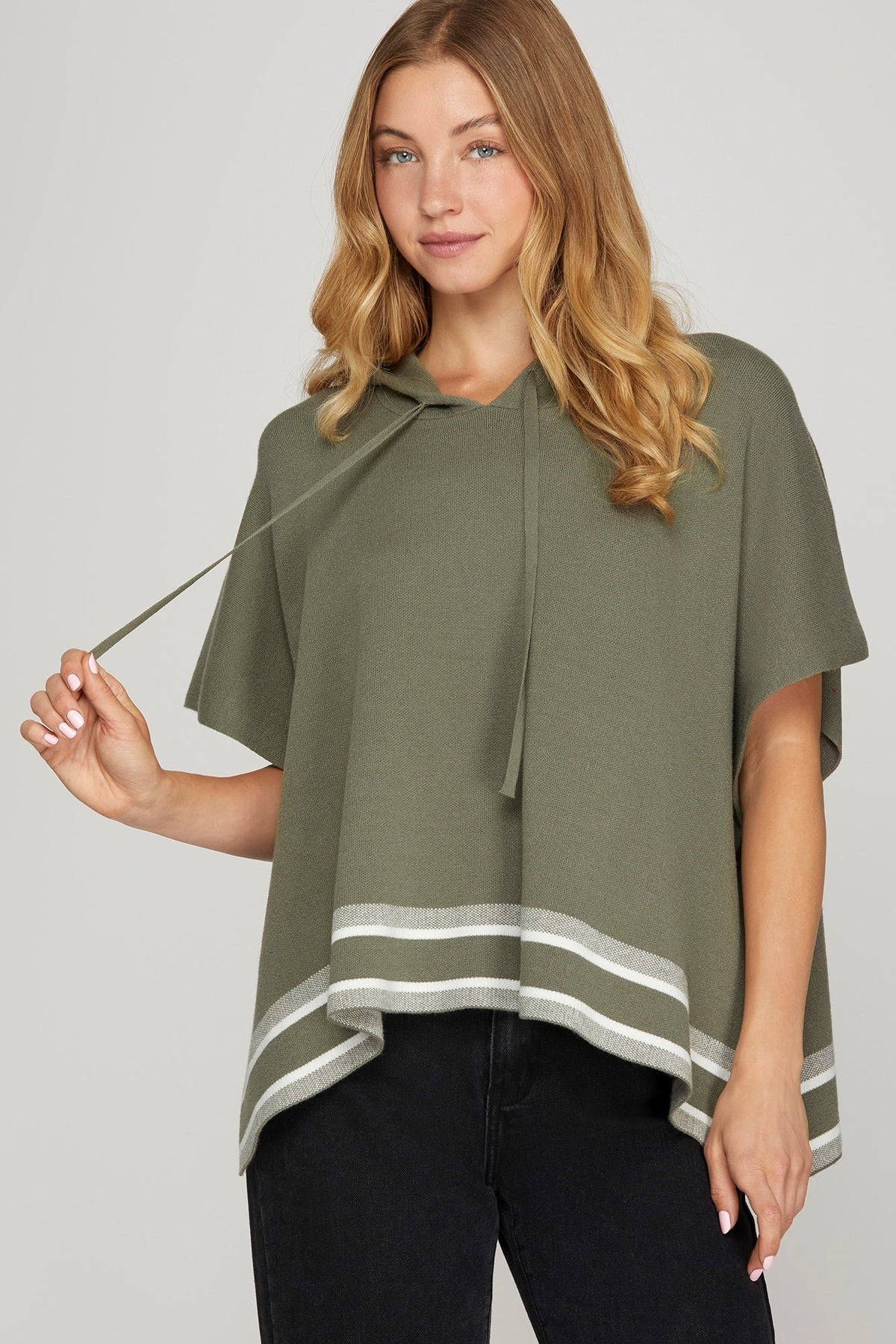 Stella Short Sleeve Loose Fit Hooded Sweater Top Olive
