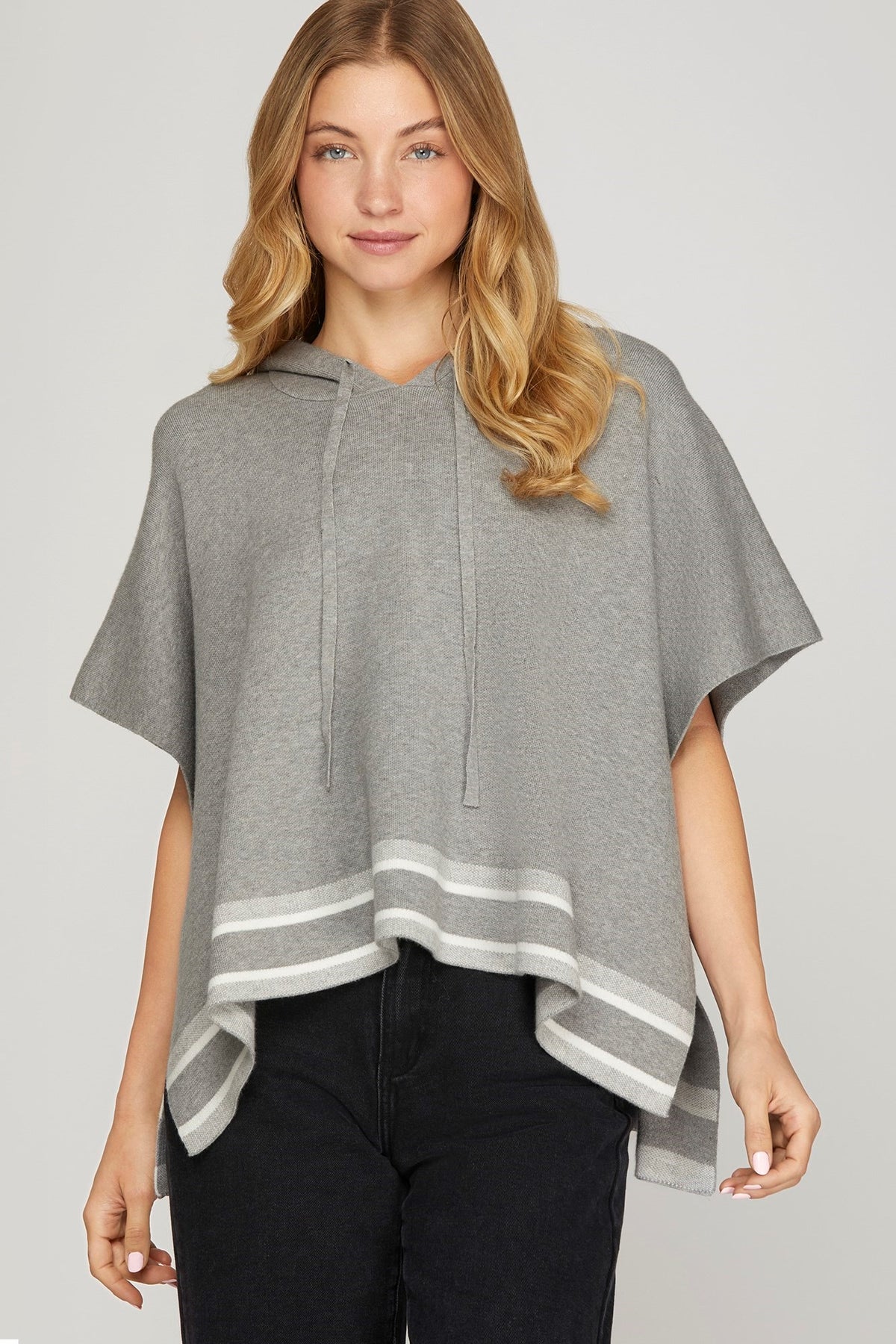 Stella Short Sleeve Loose Fit Hooded Sweater Top Grey