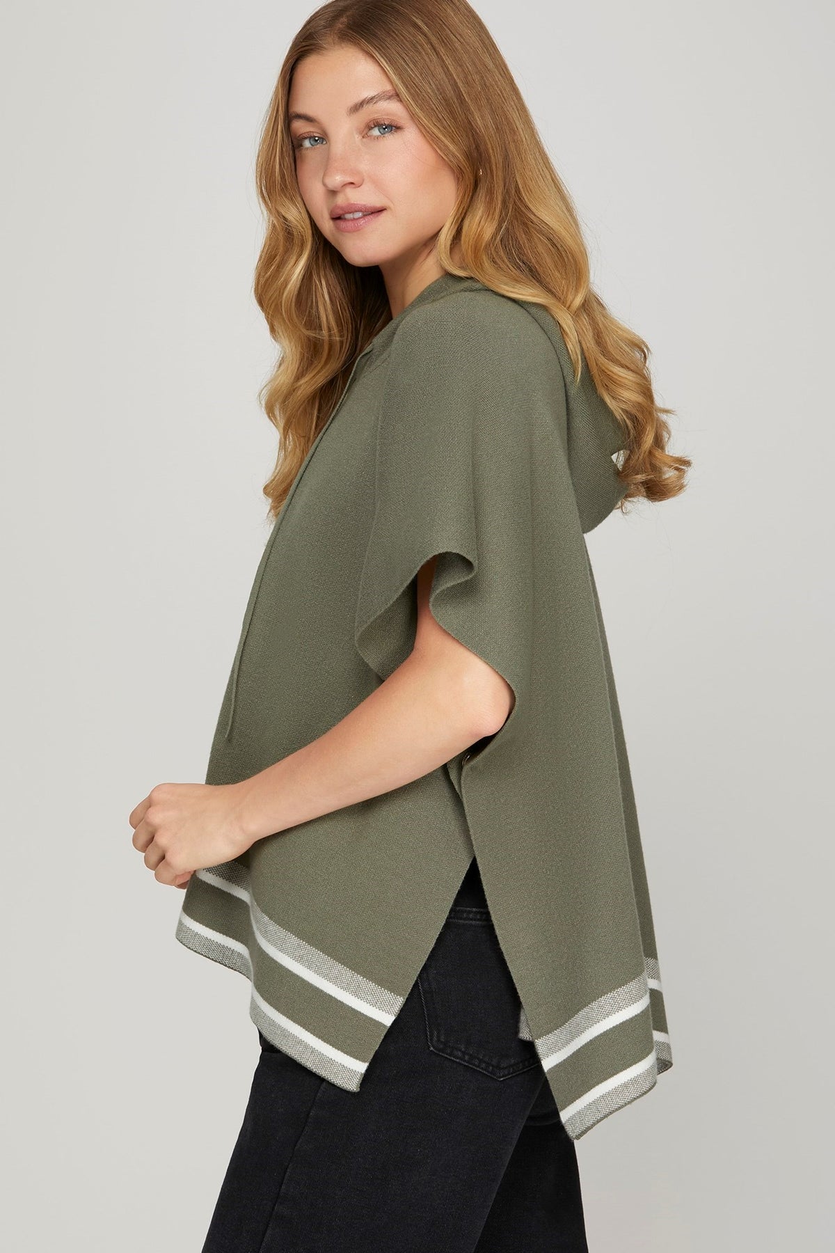 Stella Short Sleeve Loose Fit Hooded Sweater Top Olive