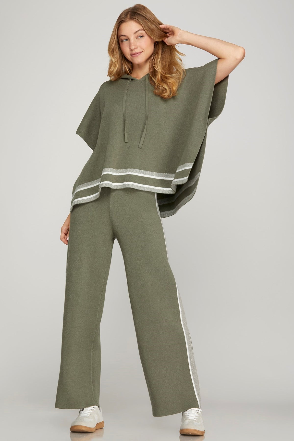 Stella Short Sleeve Loose Fit Hooded Sweater Top Olive