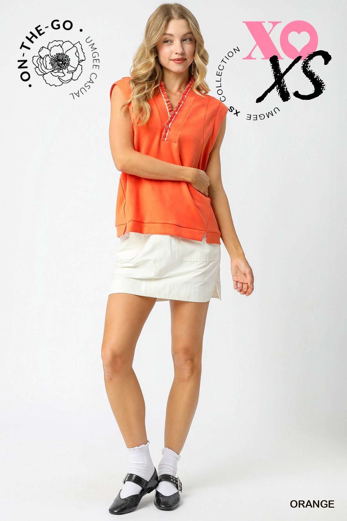Clementine Luxeknit V Neck Top Orange