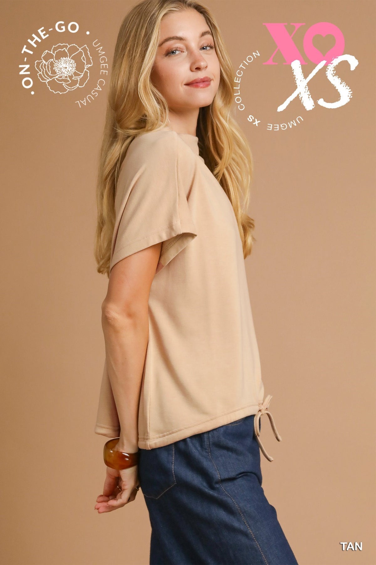 Aurora  Drawstring Waist Top Tan