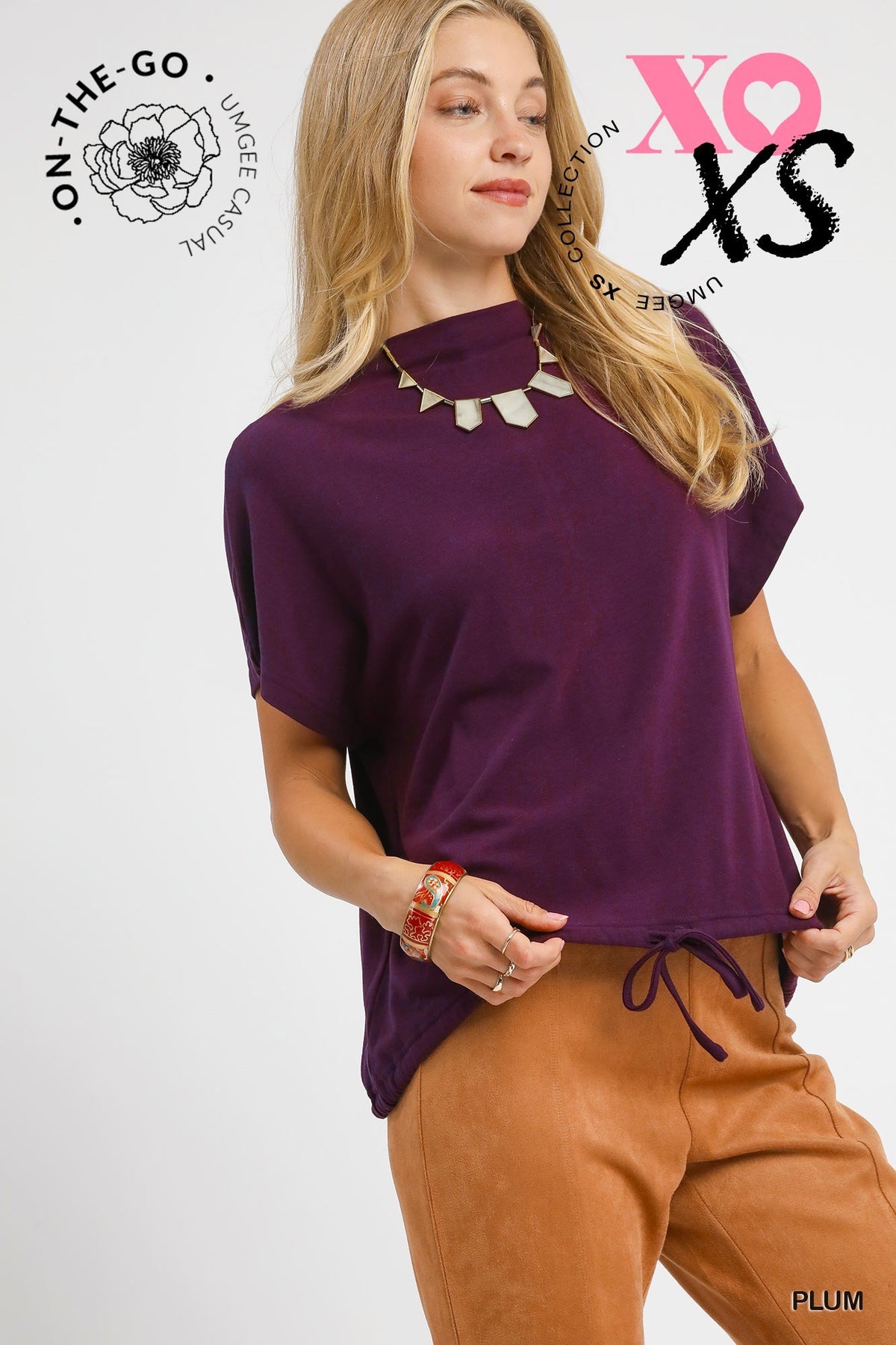 Aurora  Drawstring Waist Top Plum