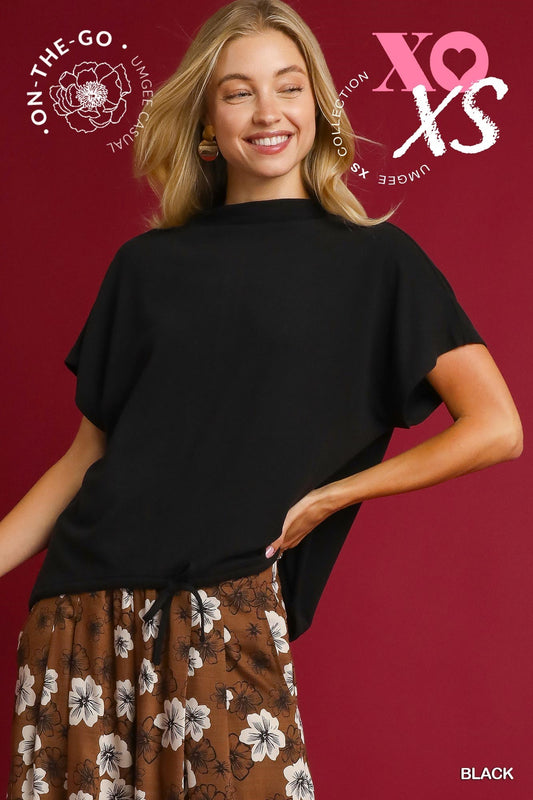 Aurora  Drawstring Waist Top  Black