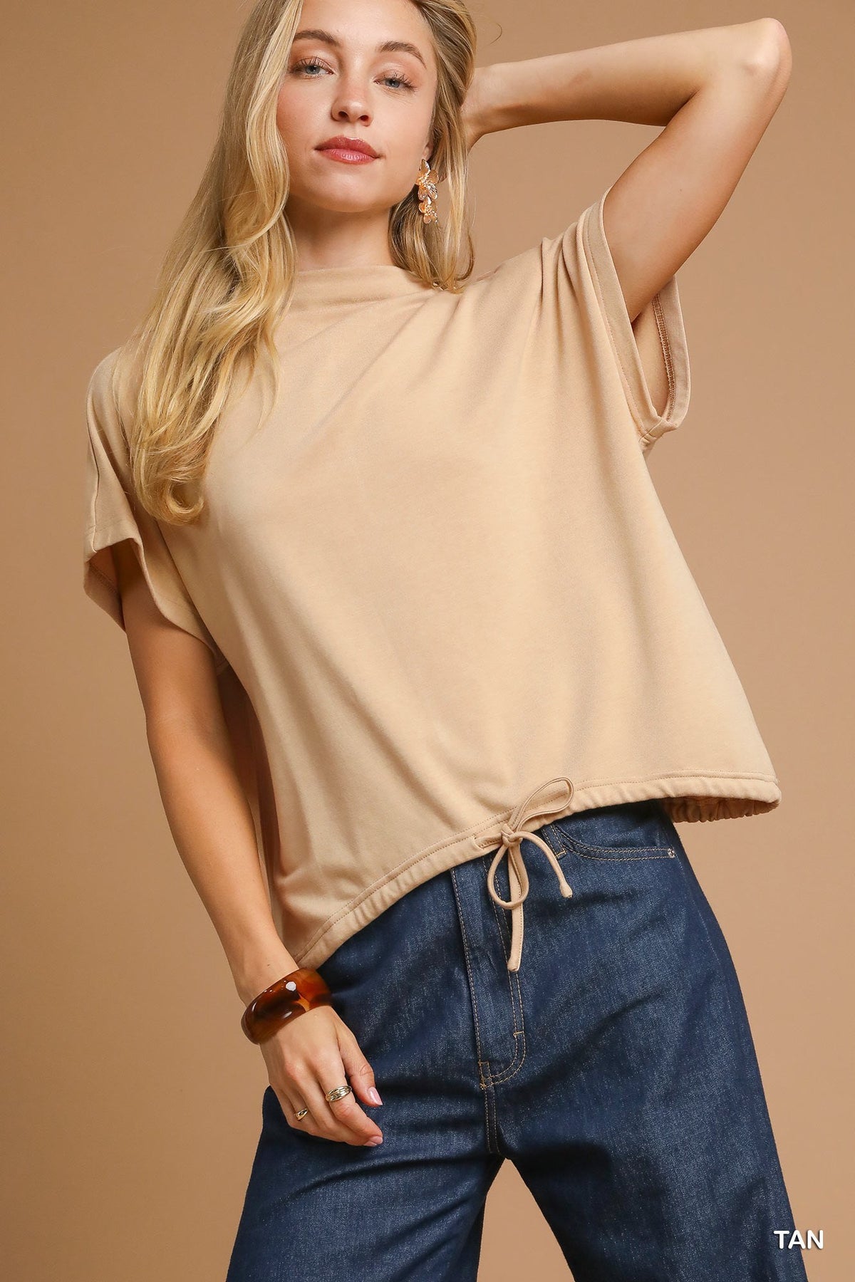 Aurora  Drawstring Waist Top Tan