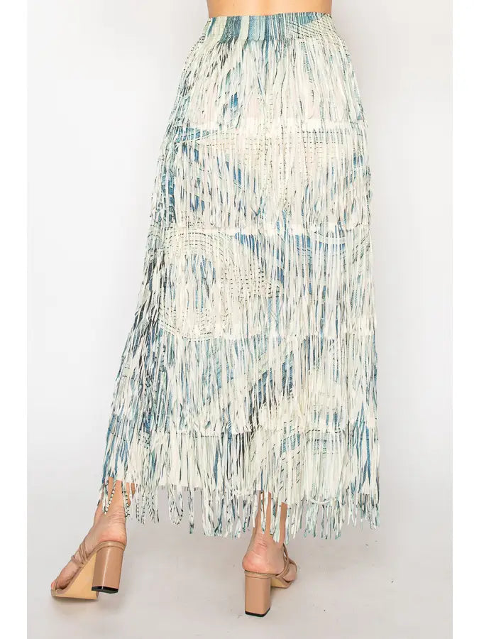 Dakota Layer Fringe Tiered Maxi Skirt 2 Denim