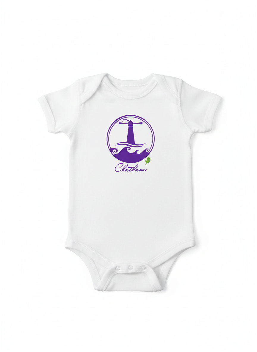 Chatham Short Sleeve Romper with a lighthouse