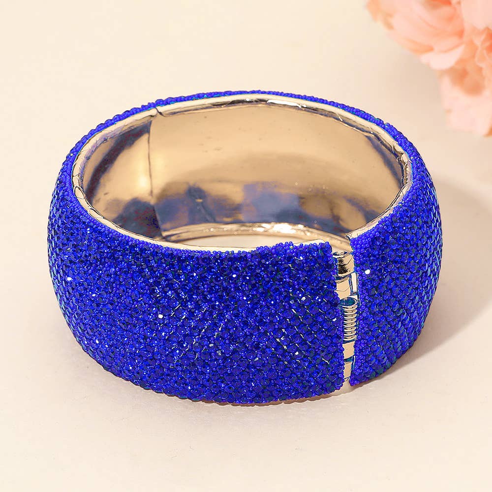 Wide Paved Hinged Evening Bangle Bracelet: Cream,Gold